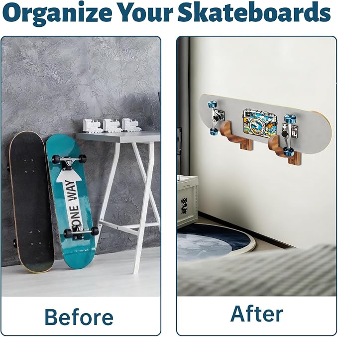 Skateboard Wall Mount, Wooden Horizontal Skateboard Rack Wall Hanger Display - Image 2