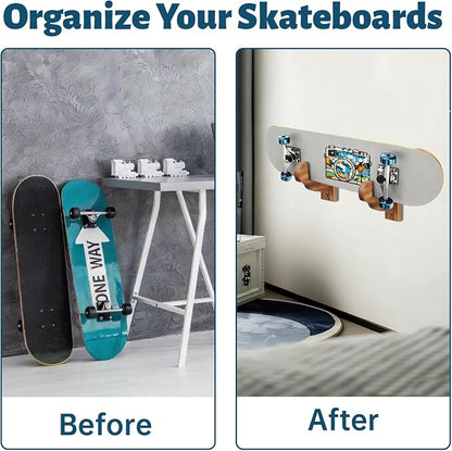 Skateboard Wall Mount, Wooden Horizontal Skateboard Rack Wall Hanger Display - Image 2