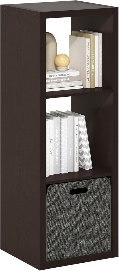 Furinno Cubicle 3-Cube Book Shelf, Extra Thick Frame Bookshelf, Dark Oak | by Furinno-FitsYourSpaceFitsYourBudget