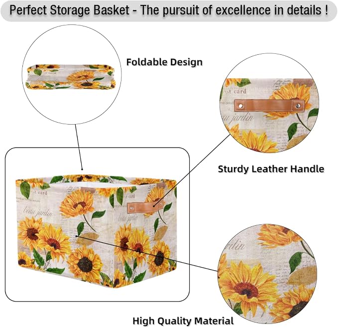 Storage Basket Flower Floral Sunflower, Large Foldable Organizer Storage Bins - Image 7