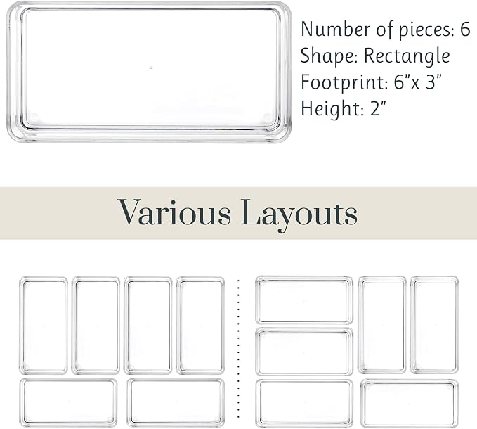 STORi SimpleSort 6-Piece Stackable Clear Drawer Organizer Set | 6" x 3" x 2" - Image 5