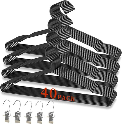 40Pack+5 Clips Luxurious Hanger Set, Upgraded Thicker 16.69" Heavy Duty Metal by ANJUBAN