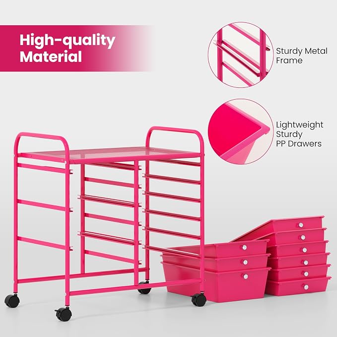 Giantex 9 Drawers Rolling Cart, Classroom Organizers, Storage Cart - Image 7