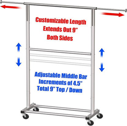 Simple Houseware Double Rod Adjustable Clothing Garment Rack - Image 3