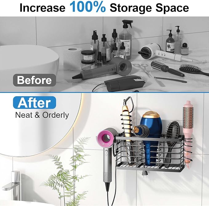 Sevenblue Hair Tool Organizer, 3-in-1 Universal Hair Dryer Holder, Adjustable - Image 4