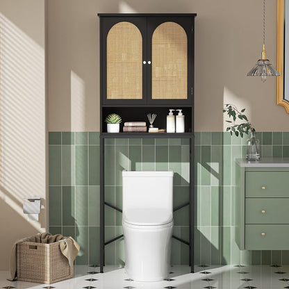 Rattan Toilet Storage Cabinet, Over The Rack Wood Cabinet - Image 3