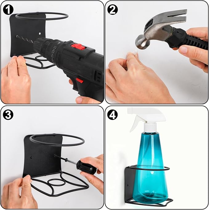 Okllen 4 Pack Spray Bottle Holder, Heavy Duty Metal Wall Mount Spray Can Holder - Image 3