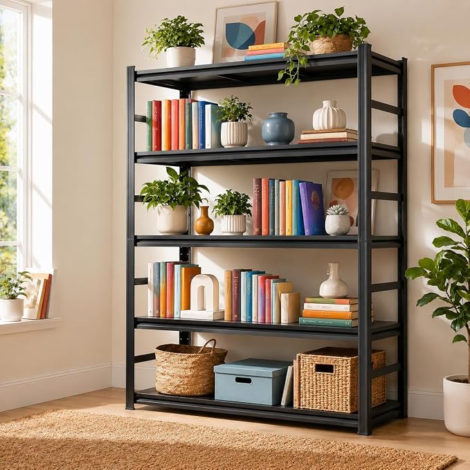 5-Tier Heavy Duty Metal Bookshelf, 2500LBS Adjustable Industrial Bookcase - Image 2