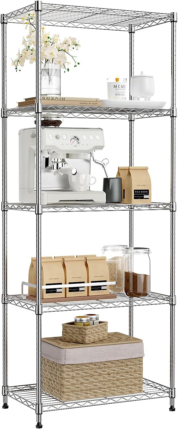 IZEUK 5-Tier Chrome Metal Storage Shelves, Adjustable Wire Shelving Unit by IZEUK