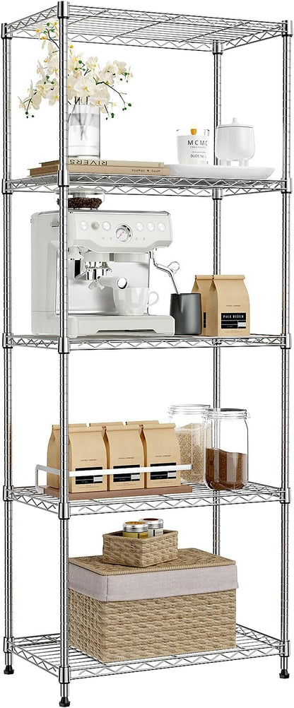 IZEUK 5-Tier Chrome Metal Storage Shelves, Adjustable Wire Shelving Unit by IZEUK