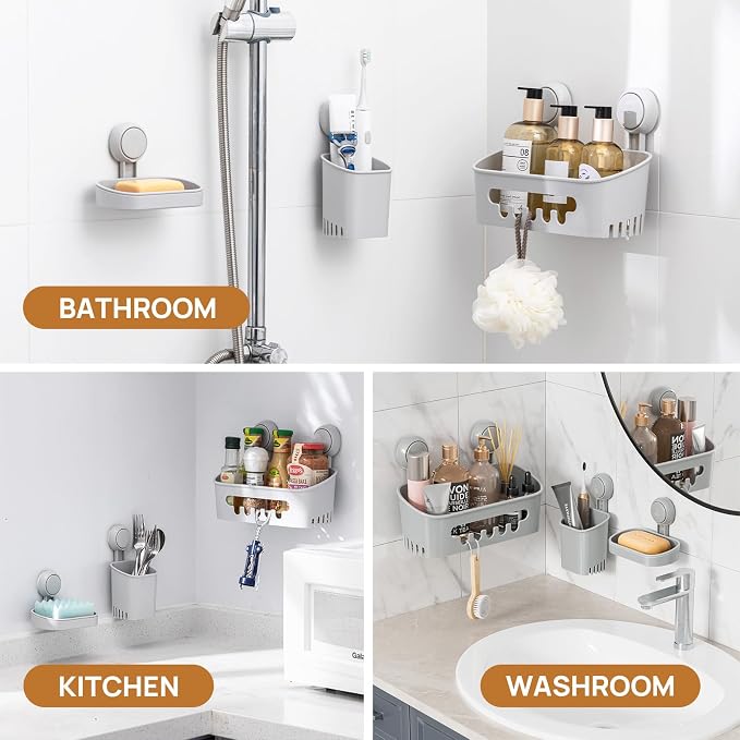 LEVERLOC Shower Caddy Suction Cup Set Shower Organizer & Soap Holder & - Image 8