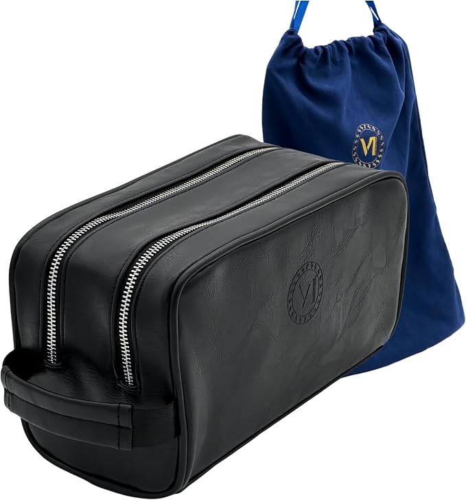 Dopp Gift Large Travel Toiletry Bag Premium Quality PU Leather Two compartments by viprestige
