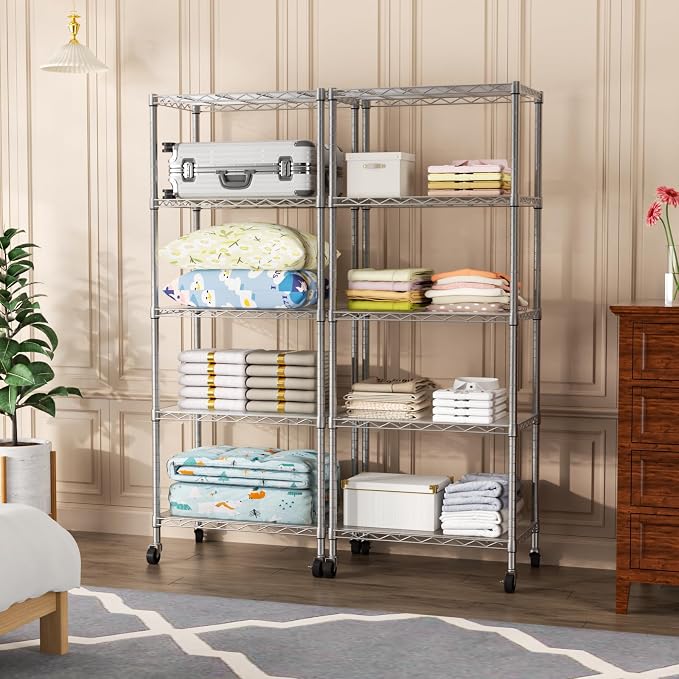 SINGAYE 5 Shelves Storage Shelf Wire Closet Bathroom Organizers Metal Pantry - Image 9