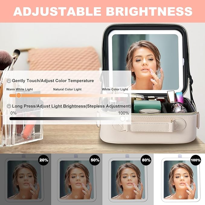 Mocado Travel Makeup Bag with LED Lighted Mirror, Travel Makeup Organizer - Image 3