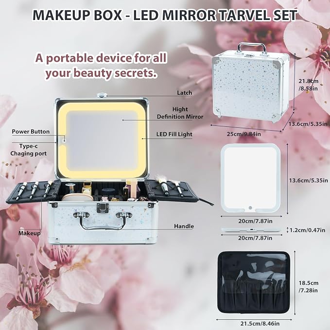 Makeup Organizer Box with Detachable Lighted Mirror, Travel Train Cosmetic Case - Image 5