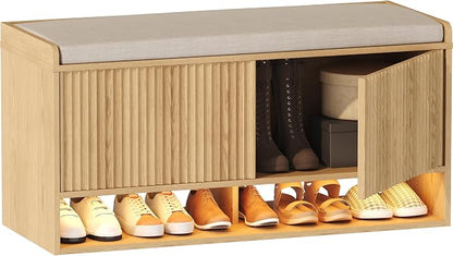 HOMEFORT 39.4" Fluted Shoe Storage Bench, Entryway Bench - Image 9