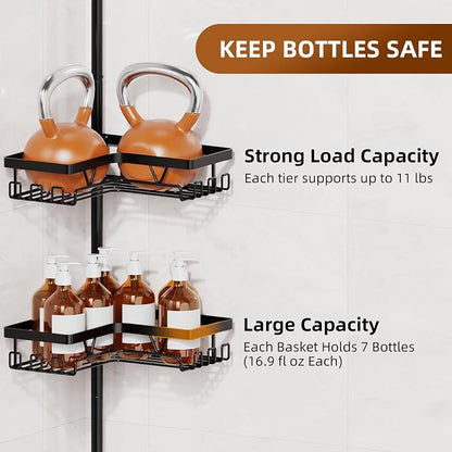 KEGII Shower Caddy Tension Pole, Rustproof Adjustable Corner Shower Organizer - Image 4
