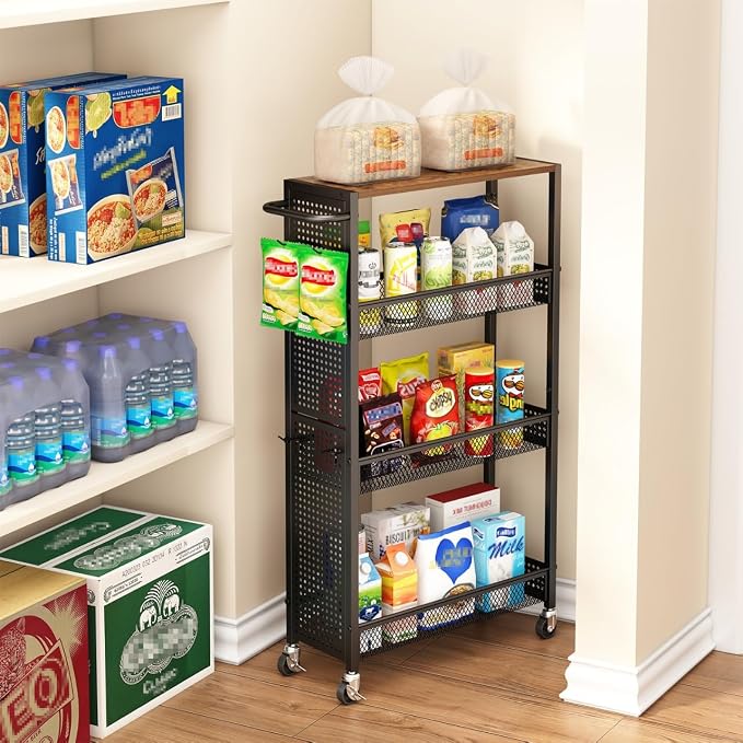 Utility Slim Storage Cart 4 Tier Small Rolling Kitchen Laundry Room - Image 6