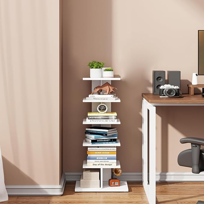 TUTOTAK Book Shelf, Narrow Spine Bookshelf, 6-Tier Bookcase - Image 7
