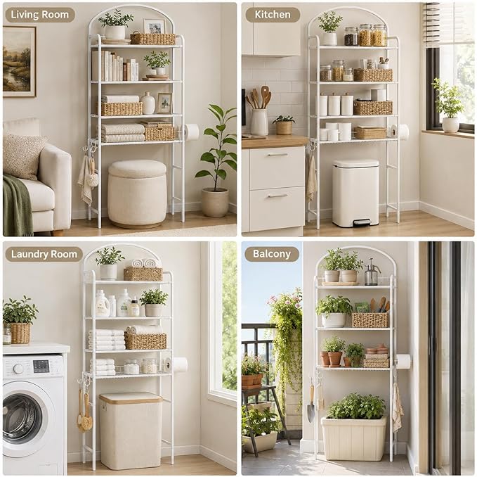 4-Tier Over The Toilet Storage, Bathroom Organizer | Space-Saving, Metal Shelf - Image 6