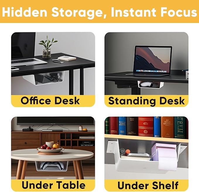 4 Pack Under Desk Hanging Shelf Drawer Organizer, Attachable Plastic Hidden - Image 2