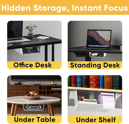 2 Pack Under Desk Hanging Shelf Drawer Organizer, Attachable Plastic Hidden - Image 2