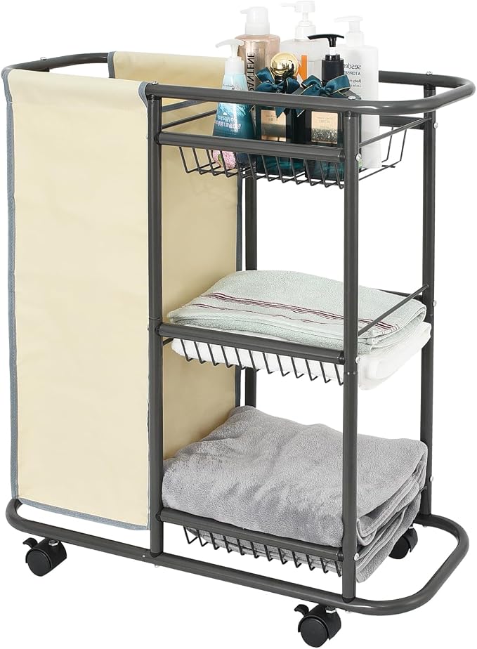 Rolling Laundry Basket with 3 Storage Baskets and 45 L Bag, Heavy Duty Laundry by Lucalda