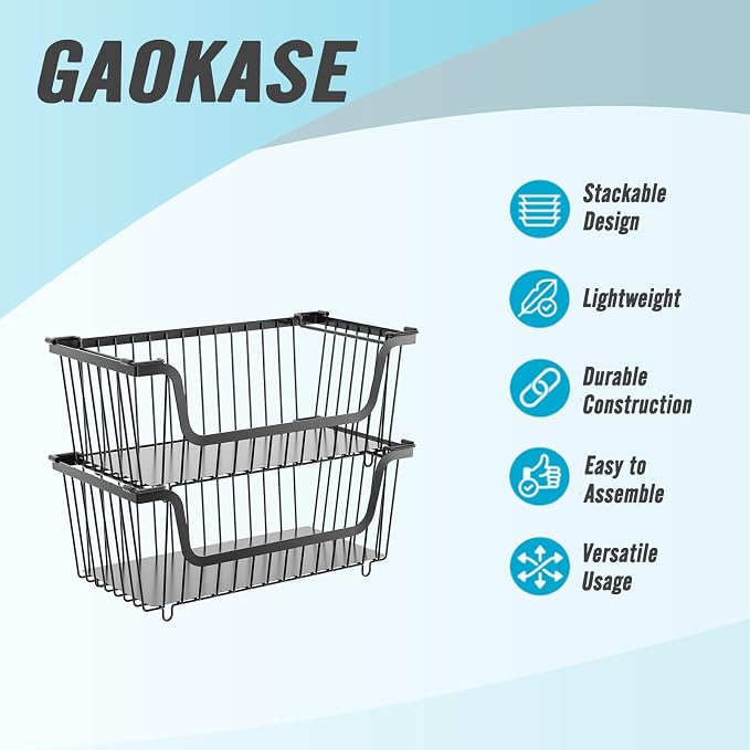 4 Pcs Stackable Wire Baskets for Pantry Organizers and Storage, Ideal Bins - Image 3