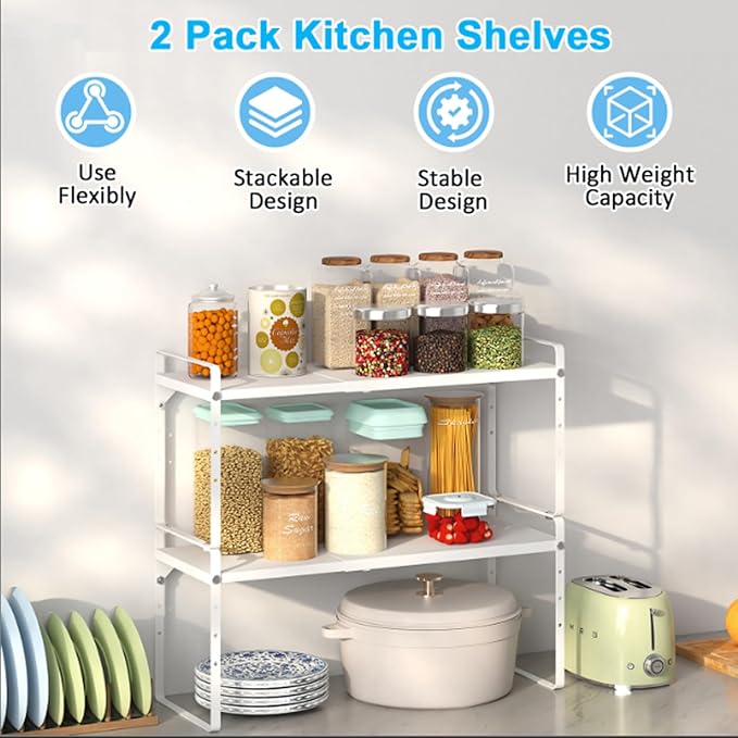15.5 to 25.5 Inch Kitchen Cabinet Shelf Organizers, Adjustable Kitchen Counter - Image 3