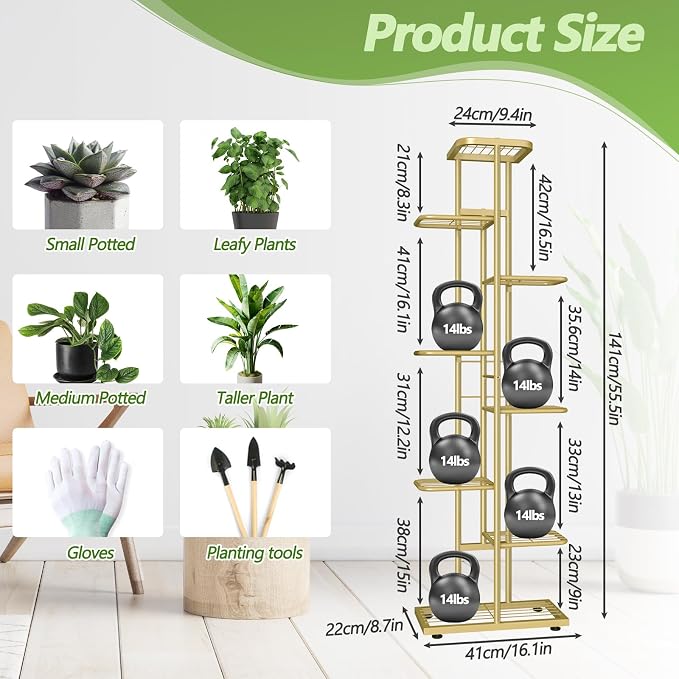 8 Tier 9 Potted Gold Plant Stand Indoor - Image 2
