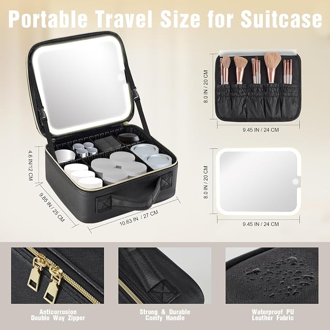 Makeup Bag with Removable Lighted Mirror, Travel Make up Bag with Lights - Image 5