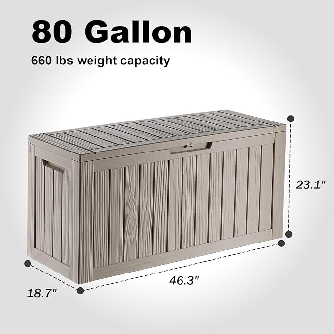 80 Gallon Resin Deck Box, Outdoor Waterproof Storage Containers, Lockable Patio - Image 2