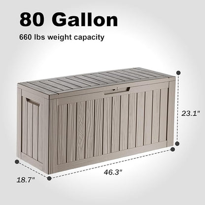 80 Gallon Resin Deck Box, Outdoor Waterproof Storage Containers, Lockable Patio - Image 2