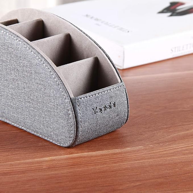 TV Remote Control Holder with 5 Compartments, Pu Leather Remote Caddy/Box/Tray - Image 3