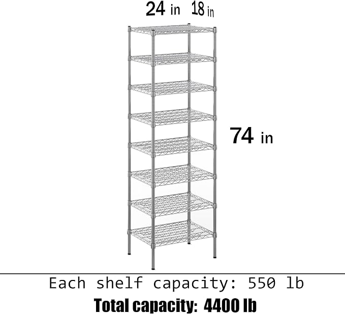 18" Deep x 24" Wide x 74" Height Wire Shelving Kit | 8-Tier | NSF Commercial - Image 3