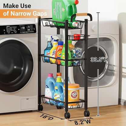 AOODA Laundry Room Cart with Top Detergent Holder, Metal Rolling Storage Cart - Image 2