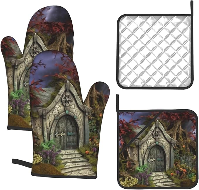 Gothic Fairy Garden Oven Mitts and Pot Holders Sets of 4 Heat Resistant Non by Unknown