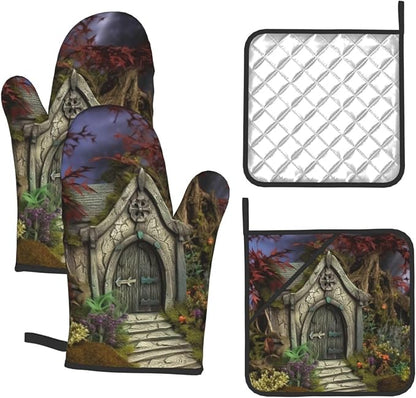 Gothic Fairy Garden Oven Mitts and Pot Holders Sets of 4 Heat Resistant Non by Unknown
