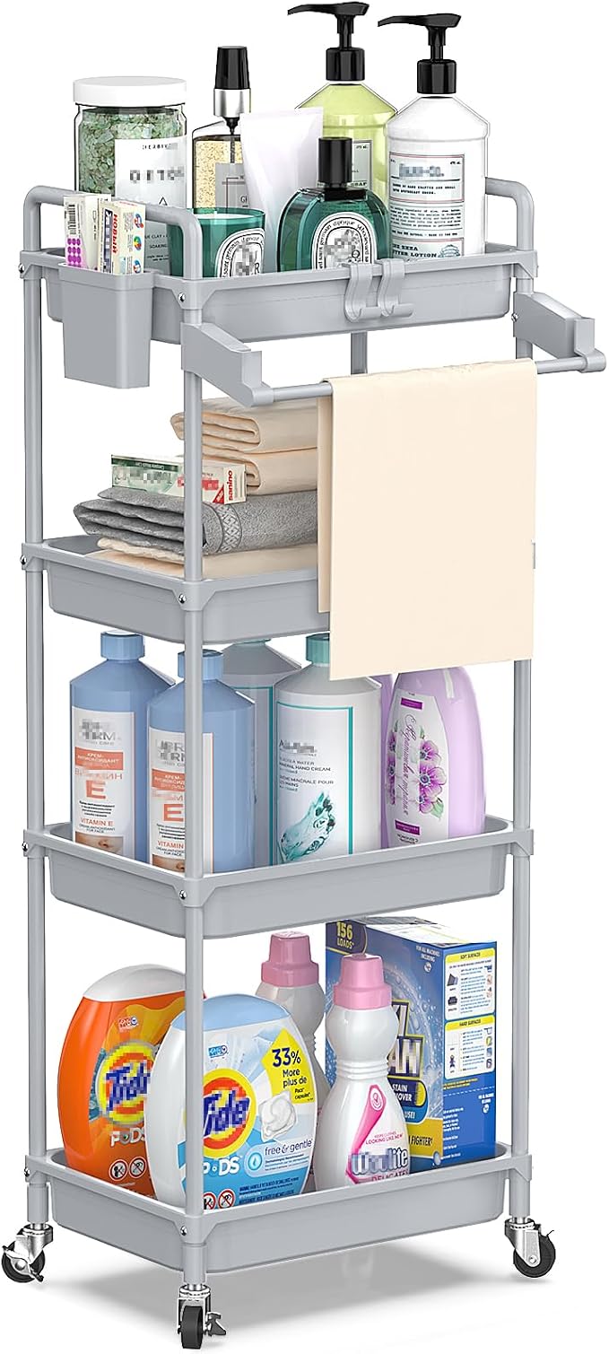 SPACEKEEPER Rolling Storage Cart, 4-Tier Bathroom Organizer Utility Cart by SPACEKEEPER
