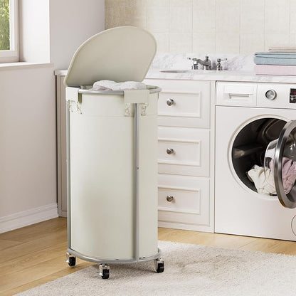 Rolling Laundry Basket with Lid, 100L Laundry Hamper with Wheels, Half Round - Image 7