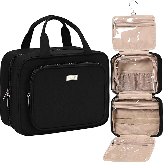NISHEL Travel Toiletry Bag for Women, Makeup Essentials Organizer, Hanging Case by NISHEL