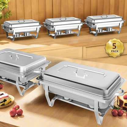 8 Qt 5 Pack Full Size Chafing Dishes Buffet Set by Jacgood