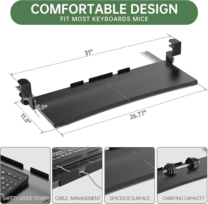 Large Keyboard Tray Under Desk - Image 7