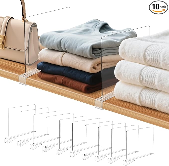 10 Pack Clear Shelf Dividers for Closets, Acrylic Dividers for Shelves by Unknown