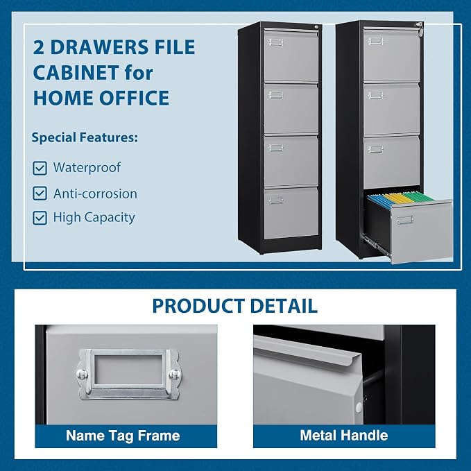 4 Drawer File Cabinet, Vertical Filing Cabinets - Image 5