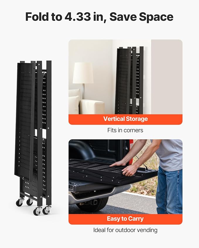 VEVOR 3-Tier Foldable Storage Shelf, 28W x 13D x 36H Inch Folding Metal Rack - Image 7