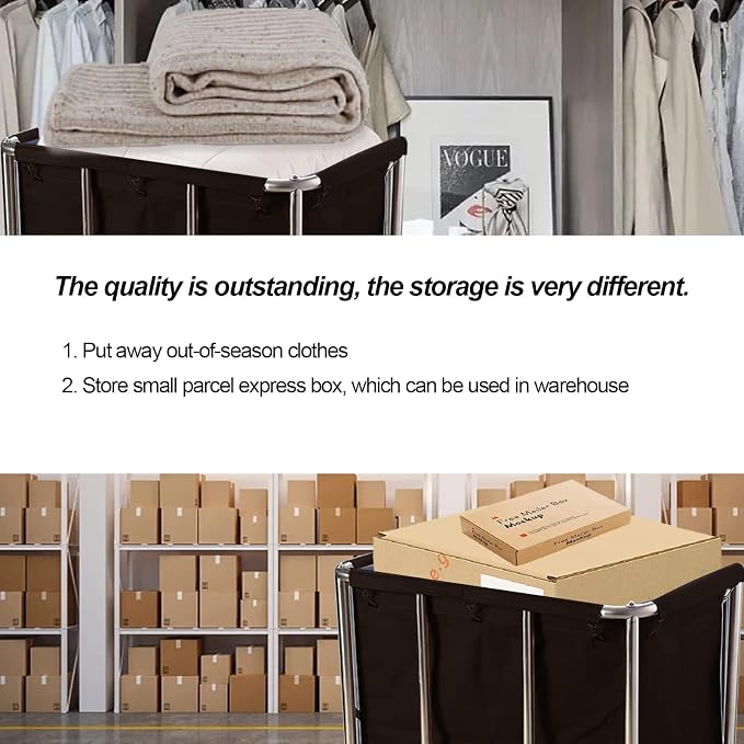 Commercial Laundry Cart with Wheels Industrial 12 Bushel Hamper Sorters Large - Image 4