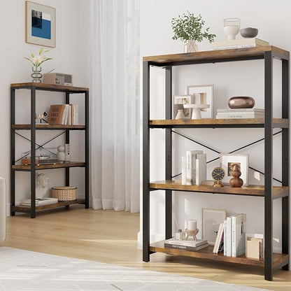 4-Tier Adjustable Heavy Duty Bookshelf, Industrial Wooden Open Storage Rack - Image 6