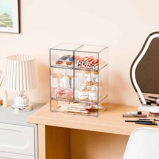 Yieach 5 Set Clear Stackable Storage Drawers and Acrylic Drawer Organizer - Image 9