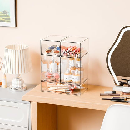 Yieach 5 Set Clear Stackable Storage Drawers and Acrylic Drawer Organizer - Image 9